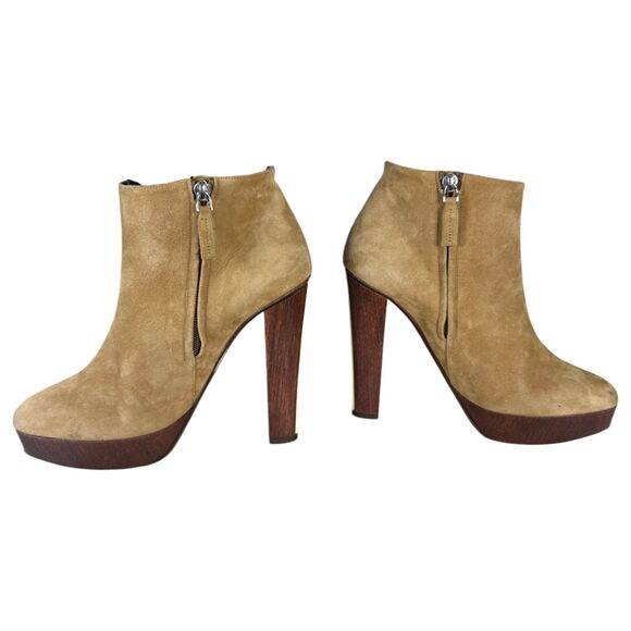 Ralph Lauren Purple Label Suede Wood Platform Heel Booties Size EU 37.5B US 7 - Picture 3 of 13